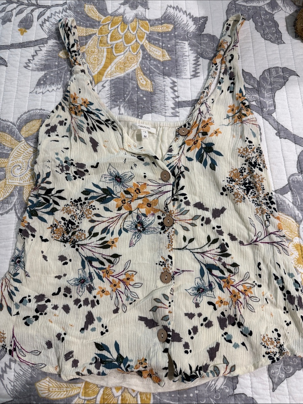 Maurices Cream Floral Button-Front Camisole